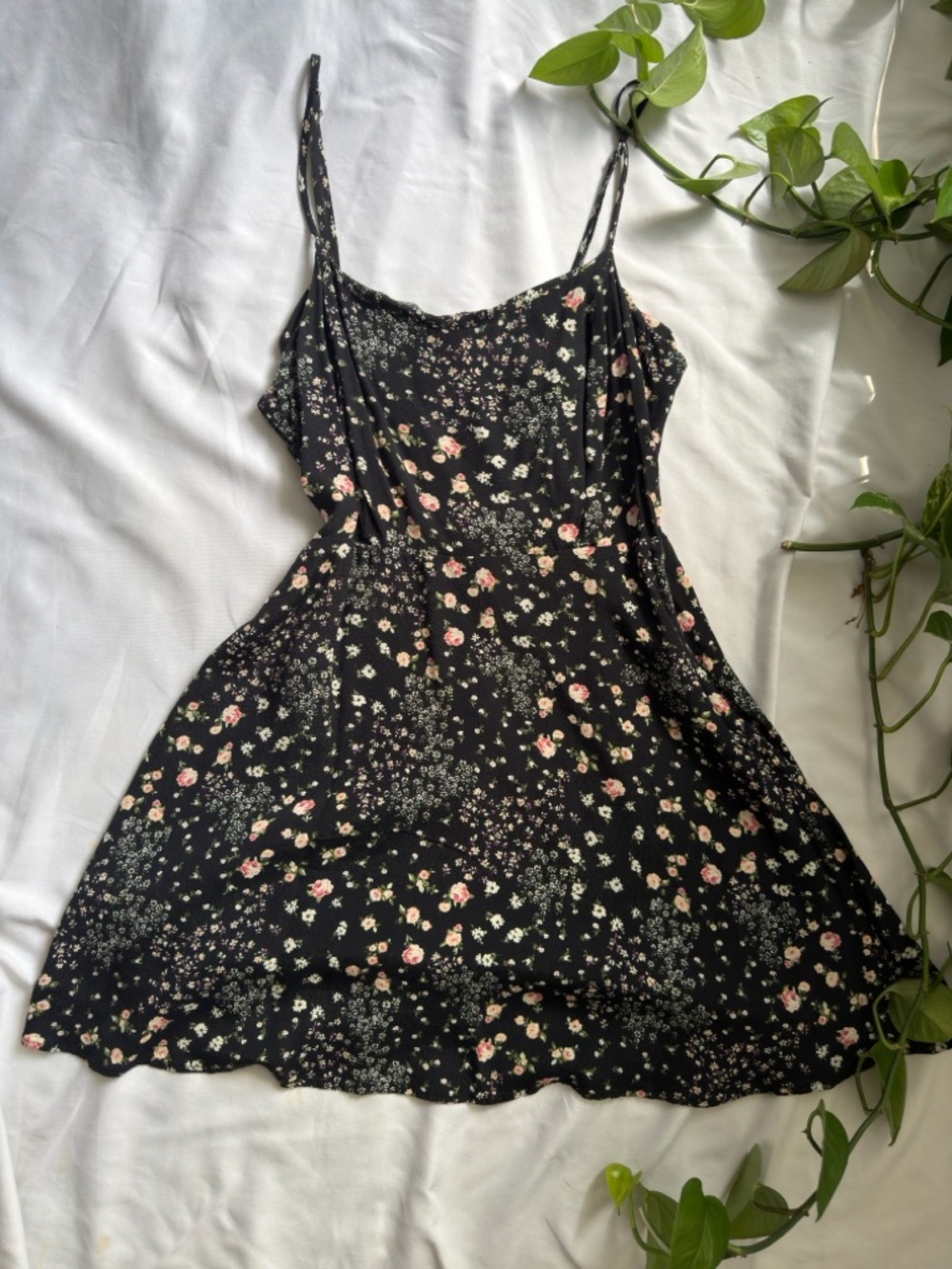 Forever 21 Black Floral Mini Slip Dress with Pink Blossoms